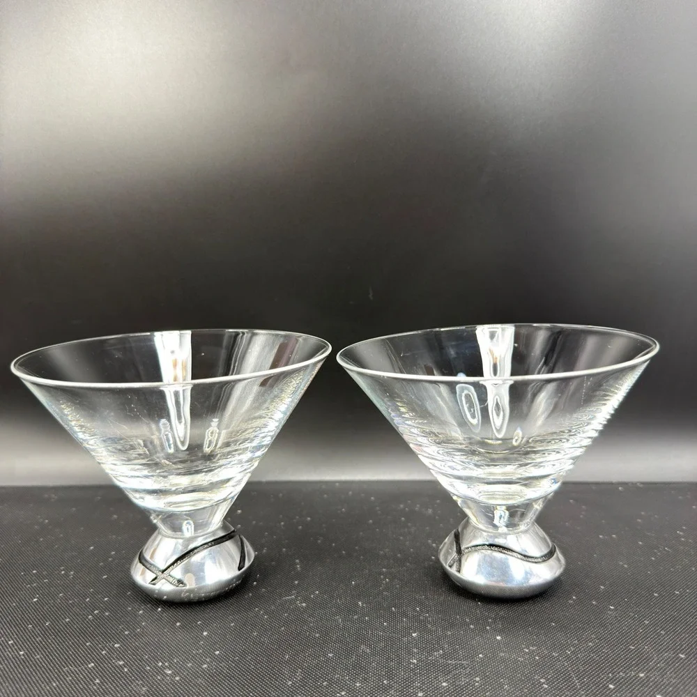 Lenox‎ Martini Glasses Set of 2 Clear Glass Silver Metal Base Modern Barware